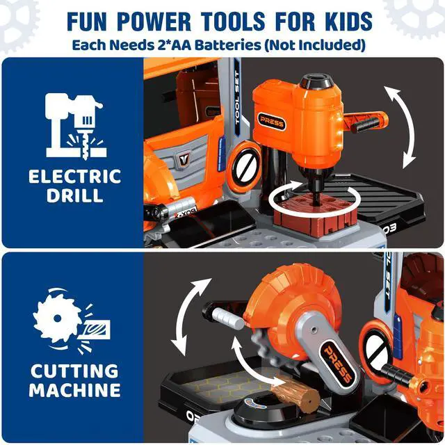 Alt view image 3 of 7 - Kids Tool Bench with Electric Drill and Power Miter Saw, Construction Workbench Toys for Boys Age 3 4 5 6 7 8, Toddler Realistic Tools Table Playset, Tool Box Set, Christmas Birthday Gift for Kids 3-5