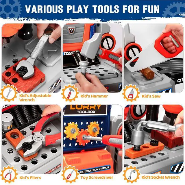 Alt view image 4 of 7 - Kids Tool Bench with Electric Drill and Power Miter Saw, Construction Workbench Toys for Boys Age 3 4 5 6 7 8, Toddler Realistic Tools Table Playset, Tool Box Set, Christmas Birthday Gift for Kids 3-5
