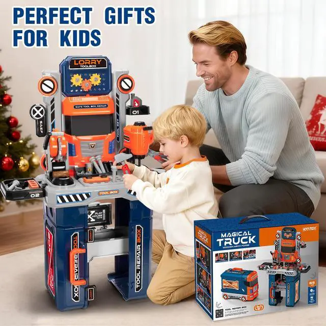 Alt view image 6 of 7 - Kids Tool Bench with Electric Drill and Power Miter Saw, Construction Workbench Toys for Boys Age 3 4 5 6 7 8, Toddler Realistic Tools Table Playset, Tool Box Set, Christmas Birthday Gift for Kids 3-5