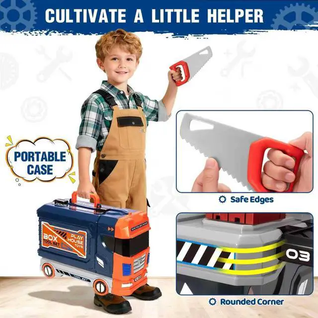 Alt view image 5 of 7 - Kids Tool Bench with Electric Drill and Power Miter Saw, Construction Workbench Toys for Boys Age 3 4 5 6 7 8, Toddler Realistic Tools Table Playset, Tool Box Set, Christmas Birthday Gift for Kids 3-5