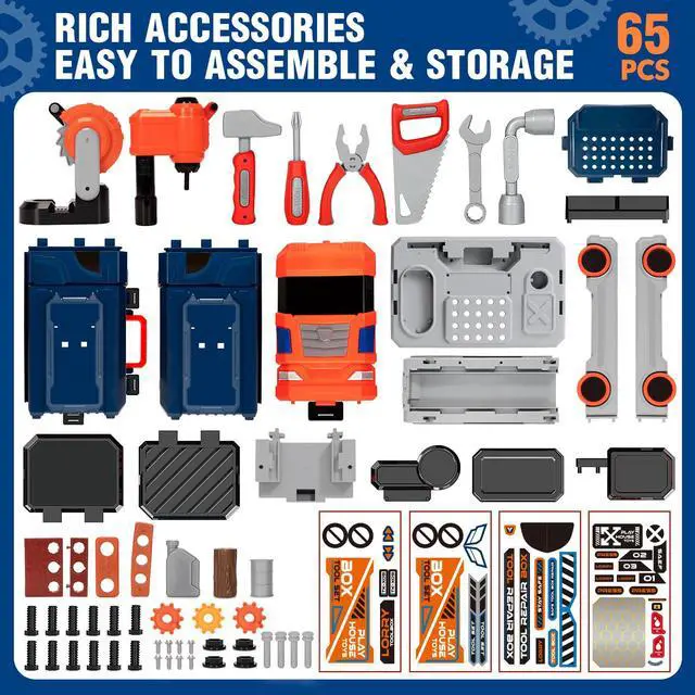 Alt view image 7 of 7 - Kids Tool Bench with Electric Drill and Power Miter Saw, Construction Workbench Toys for Boys Age 3 4 5 6 7 8, Toddler Realistic Tools Table Playset, Tool Box Set, Christmas Birthday Gift for Kids 3-5