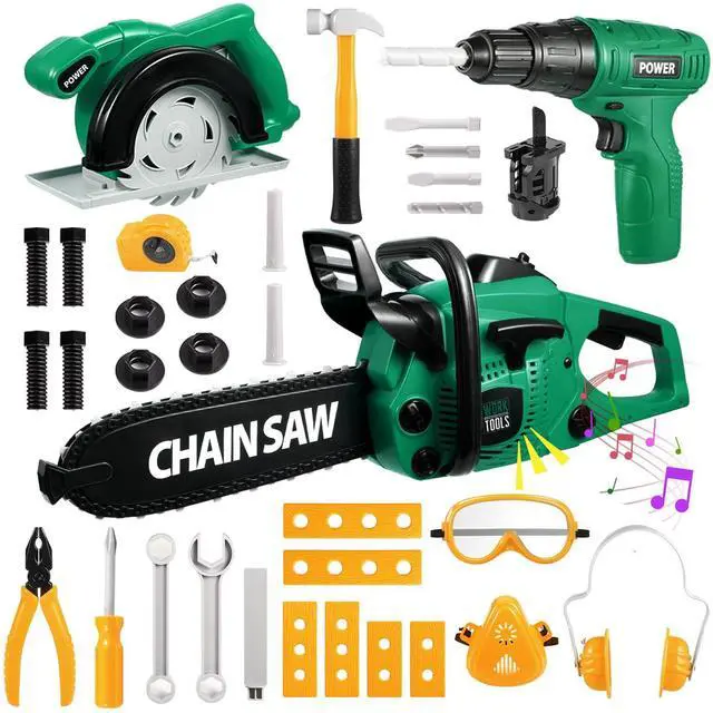Main image of Kids Tool Set 36 PCS with Electric Toy Chainsaw Drill Circular Saw with Realistic Sounds, Toy Tool Set for Toddlers 3 4 5 6 7 8, Pretend Play Kids Power Tools Kit Gift for Boys Girls
