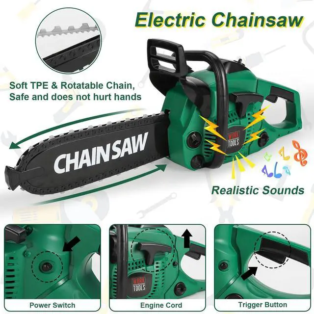 Alt view image 2 of 6 - Kids Tool Set 36 PCS with Electric Toy Chainsaw Drill Circular Saw with Realistic Sounds, Toy Tool Set for Toddlers 3 4 5 6 7 8, Pretend Play Kids Power Tools Kit Gift for Boys Girls