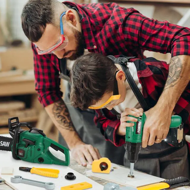 Alt view image 6 of 6 - Kids Tool Set 36 PCS with Electric Toy Chainsaw Drill Circular Saw with Realistic Sounds, Toy Tool Set for Toddlers 3 4 5 6 7 8, Pretend Play Kids Power Tools Kit Gift for Boys Girls