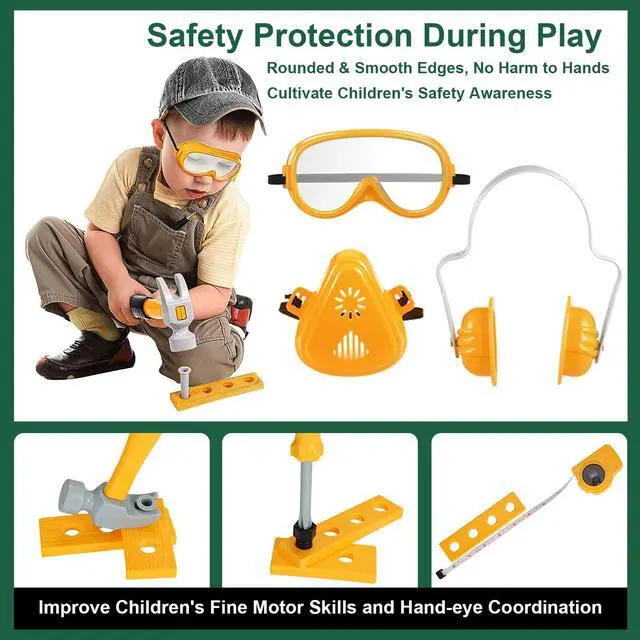 Alt view image 4 of 6 - Kids Tool Set 36 PCS with Electric Toy Chainsaw Drill Circular Saw with Realistic Sounds, Toy Tool Set for Toddlers 3 4 5 6 7 8, Pretend Play Kids Power Tools Kit Gift for Boys Girls