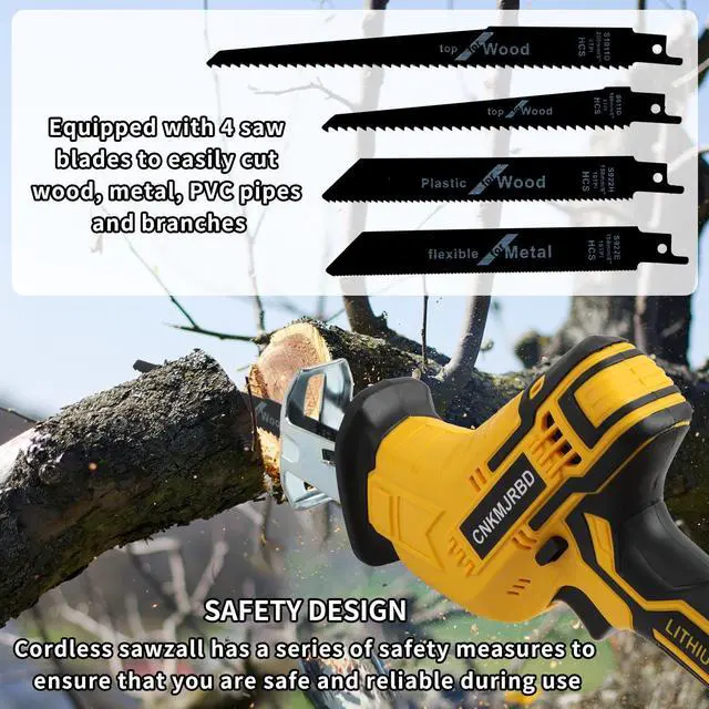 Alt view image 5 of 7 - Cordless Reciprocating Saw Compatible With 20V Max Battery(Battery Not Included), Power Recipro Saw, 0-3000 SPM Variable Speed, Tool-free Blade Change, 4 Blades Kit for Wood/Metal/PVC Cutting