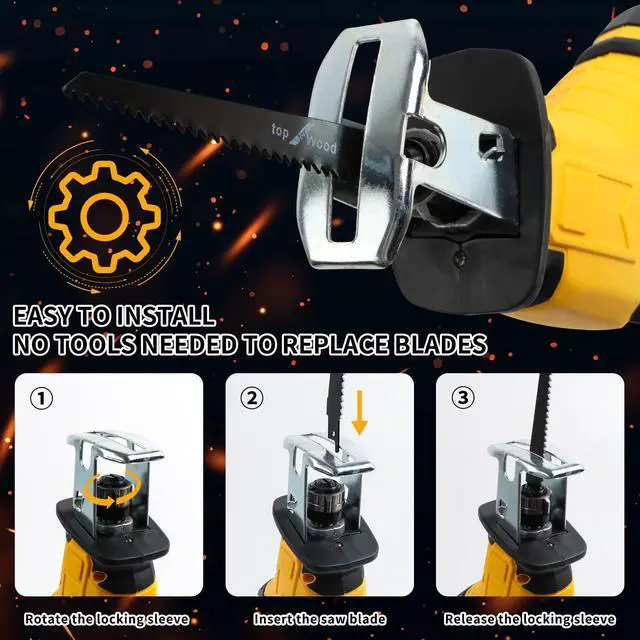 Alt view image 6 of 7 - Cordless Reciprocating Saw Compatible With 20V Max Battery(Battery Not Included), Power Recipro Saw, 0-3000 SPM Variable Speed, Tool-free Blade Change, 4 Blades Kit for Wood/Metal/PVC Cutting