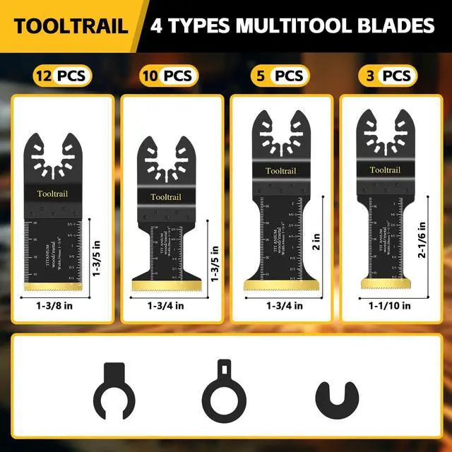 Alt view image 2 of 7 - 30 PCS Titanium Oscillating Tool Blades Metal Cutting,Universal Multi Tool Blades Kits for Metal Nails Wood and Plastic,Oscillating Saw Blades Fit Dewalt Ryobi Milwaukee Rockwell Fein