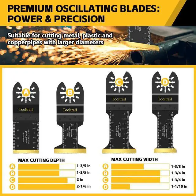 Alt view image 5 of 7 - 30 PCS Titanium Oscillating Tool Blades Metal Cutting,Universal Multi Tool Blades Kits for Metal Nails Wood and Plastic,Oscillating Saw Blades Fit Dewalt Ryobi Milwaukee Rockwell Fein