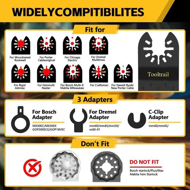 Alt view image 6 of 7 - 30 PCS Titanium Oscillating Tool Blades Metal Cutting,Universal Multi Tool Blades Kits for Metal Nails Wood and Plastic,Oscillating Saw Blades Fit Dewalt Ryobi Milwaukee Rockwell Fein