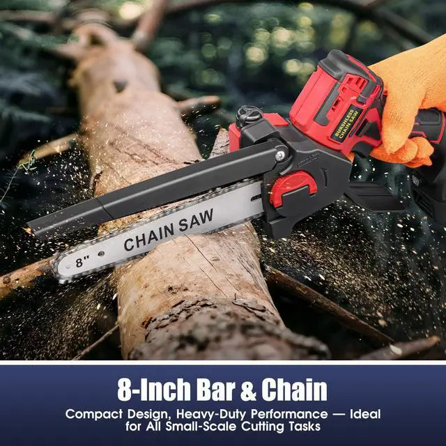 Alt view image 3 of 7 - Mini Chainsaw for Milwaukee 18V Battery, Auto-Oiler, 8-Inch Brushless Cordless Pruning Chainsaw, 4000RPM for Wood Cutting, Tree Trimming (Battery Not Included) (Red)