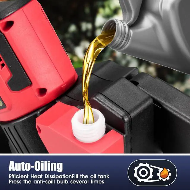 Alt view image 4 of 7 - Mini Chainsaw for Milwaukee 18V Battery, Auto-Oiler, 8-Inch Brushless Cordless Pruning Chainsaw, 4000RPM for Wood Cutting, Tree Trimming (Battery Not Included) (Red)