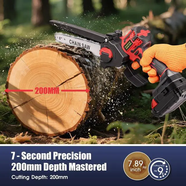 Alt view image 6 of 7 - Mini Chainsaw for Milwaukee 18V Battery, Auto-Oiler, 8-Inch Brushless Cordless Pruning Chainsaw, 4000RPM for Wood Cutting, Tree Trimming (Battery Not Included) (Red)