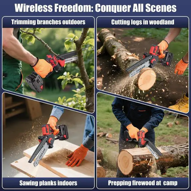 Alt view image 7 of 7 - Mini Chainsaw for Milwaukee 18V Battery, Auto-Oiler, 8-Inch Brushless Cordless Pruning Chainsaw, 4000RPM for Wood Cutting, Tree Trimming (Battery Not Included) (Red)