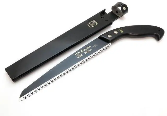 Main image of Saboten Japanese Pruning Saw 9.4 in (240mm) Fluorine-Coated High-Carbon Steel Blade, 7.5mm Tooth Pitch, Smooth Pull Cuts, Wooden Handle, Wood Sheath Included, Made in Japan
