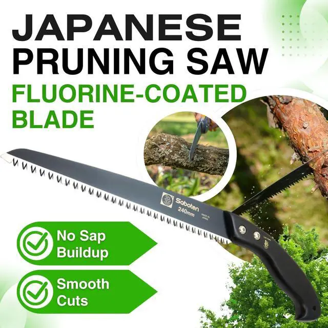 Alt view image 2 of 7 - Saboten Japanese Pruning Saw 9.4 in (240mm) Fluorine-Coated High-Carbon Steel Blade, 7.5mm Tooth Pitch, Smooth Pull Cuts, Wooden Handle, Wood Sheath Included, Made in Japan