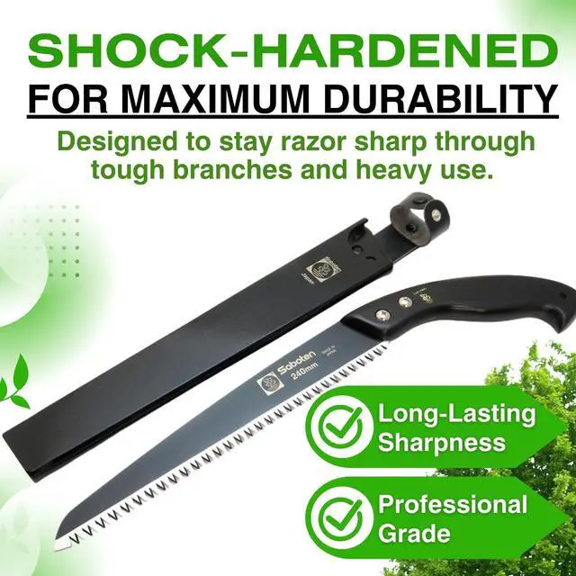 Alt view image 4 of 7 - Saboten Japanese Pruning Saw 9.4 in (240mm) Fluorine-Coated High-Carbon Steel Blade, 7.5mm Tooth Pitch, Smooth Pull Cuts, Wooden Handle, Wood Sheath Included, Made in Japan