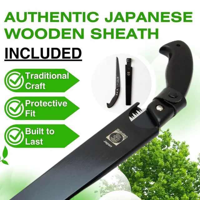 Alt view image 6 of 7 - Saboten Japanese Pruning Saw 9.4 in (240mm) Fluorine-Coated High-Carbon Steel Blade, 7.5mm Tooth Pitch, Smooth Pull Cuts, Wooden Handle, Wood Sheath Included, Made in Japan