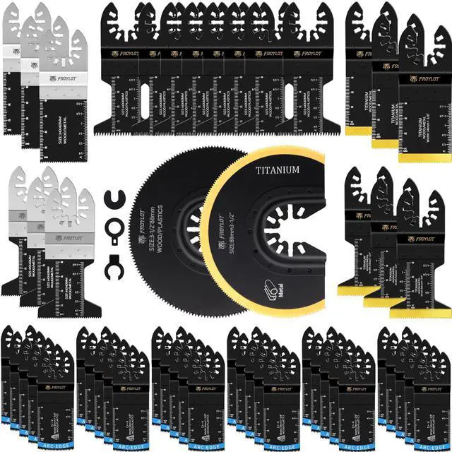 Main image of 50PCS Oscillating Multi-Tool Blades Kit, Titanium Bi-Metal Saw Blades - Ti/Arc/Japanese/Circle Teeth for Metal/Nail/Wood/OSB/Drywall -Universal Fit Dewalt Ryobi Worx Makita Oscillating Tools