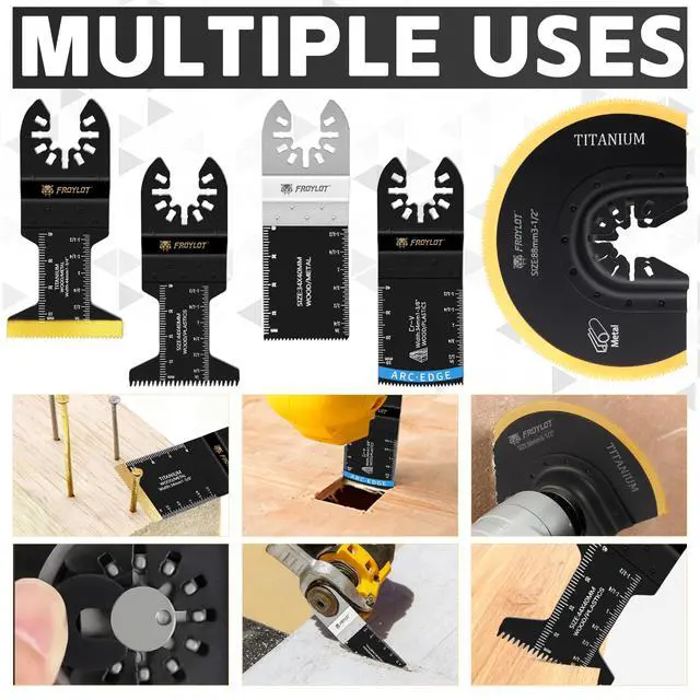 Alt view image 3 of 7 - 50PCS Oscillating Multi-Tool Blades Kit, Titanium Bi-Metal Saw Blades - Ti/Arc/Japanese/Circle Teeth for Metal/Nail/Wood/OSB/Drywall -Universal Fit Dewalt Ryobi Worx Makita Oscillating Tools