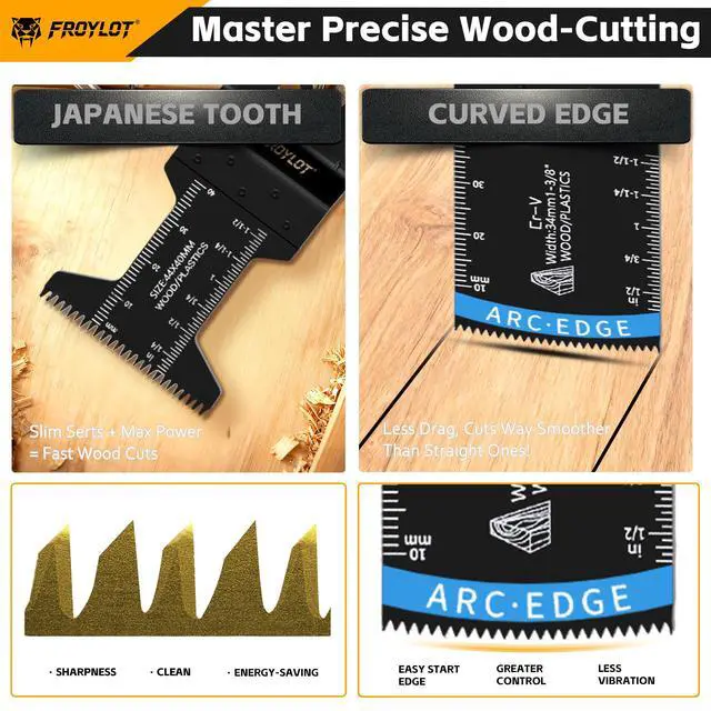 Alt view image 4 of 7 - 50PCS Oscillating Multi-Tool Blades Kit, Titanium Bi-Metal Saw Blades - Ti/Arc/Japanese/Circle Teeth for Metal/Nail/Wood/OSB/Drywall -Universal Fit Dewalt Ryobi Worx Makita Oscillating Tools