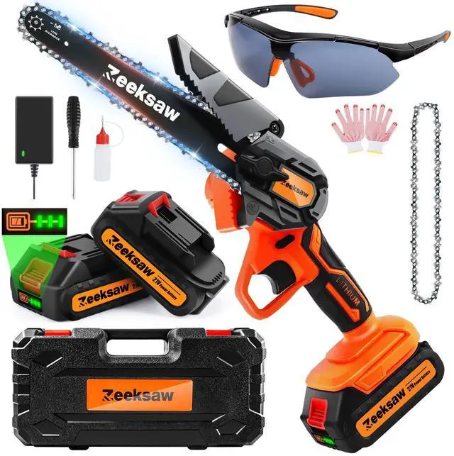Main image of Mini Chainsaw 6 Inch Cordless, Super Handheld Chainsaw with 2x Big Batteries, Electric Mini Chain saw Battery Powered, Small Hand saws for Tree Wood - Garden Yard Time Saving Tool