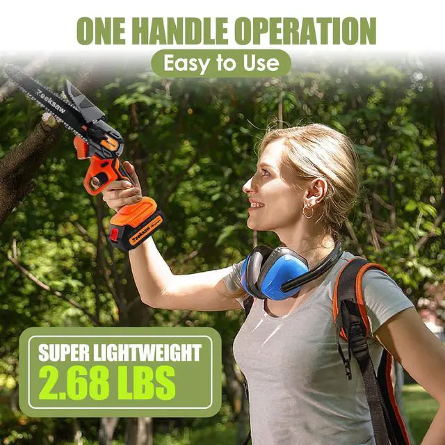 Alt view image 3 of 7 - Mini Chainsaw 6 Inch Cordless, Super Handheld Chainsaw with 2x Big Batteries, Electric Mini Chain saw Battery Powered, Small Hand saws for Tree Wood - Garden Yard Time Saving Tool
