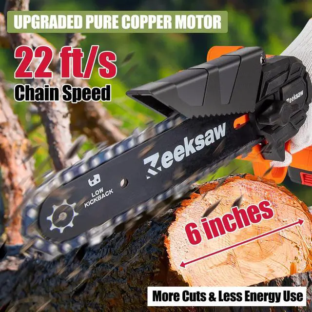 Alt view image 4 of 7 - Mini Chainsaw 6 Inch Cordless, Super Handheld Chainsaw with 2x Big Batteries, Electric Mini Chain saw Battery Powered, Small Hand saws for Tree Wood - Garden Yard Time Saving Tool