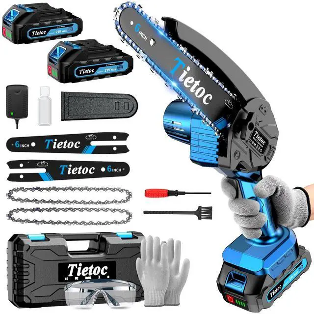 Main image of Mini Chainsaw, 6 Inch Chain Saw Cordless, 880W Powerful Electric Handheld Chainsaw with Automatic Oiler, with 2 Batteries and 2 Chains, Tree Trimmer Gardening Tools Gift for Men, Father, Dad