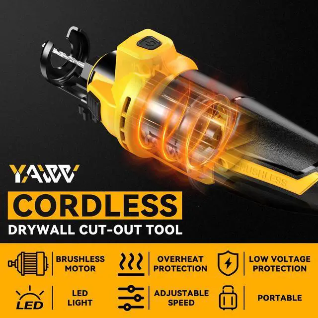 Alt view image 2 of 7 - Cordless Drywall Cut-Out Tool for Dewalt 20V Battery, 3 Speed Adjustable Brushless Rotary Saw with Up to 30000 RPM, Compact Spiral Saw Kit for Cutting Wood Drywall,Sheetrock,Wood, (Bare Tool Only)