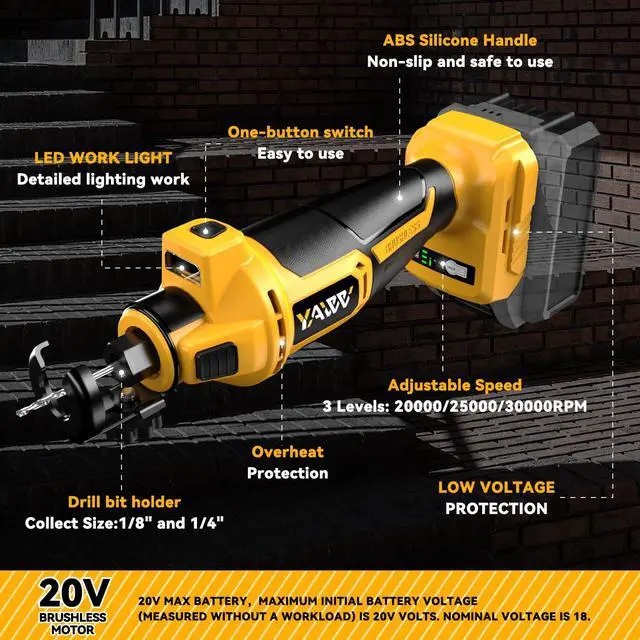 Alt view image 5 of 7 - Cordless Drywall Cut-Out Tool for Dewalt 20V Battery, 3 Speed Adjustable Brushless Rotary Saw with Up to 30000 RPM, Compact Spiral Saw Kit for Cutting Wood Drywall,Sheetrock,Wood, (Bare Tool Only)