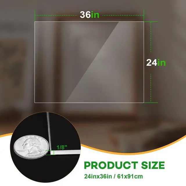 Alt view image 3 of 7 - 3 Pack Plexiglass Sheets 1/8 Inch Thick, 24"X36" Plexi Glass Panel,Plastic Sheet for Crafts,Signs, Display Cases, Sneeze Guard, Cut with Engraver,Power Saw or Hand Tools