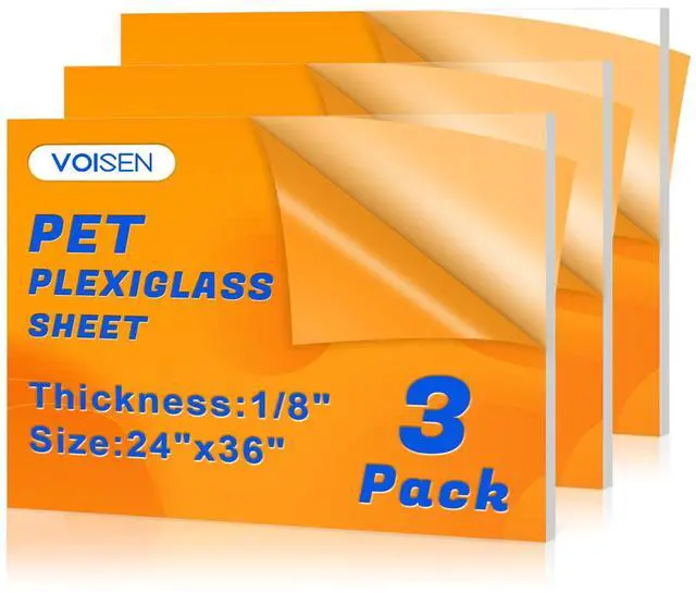 Main image of 3 Pack Plexiglass Sheets 1/8 Inch Thick, 24"X36" Plexi Glass Panel,Plastic Sheet for Crafts,Signs, Display Cases, Sneeze Guard, Cut with Engraver,Power Saw or Hand Tools
