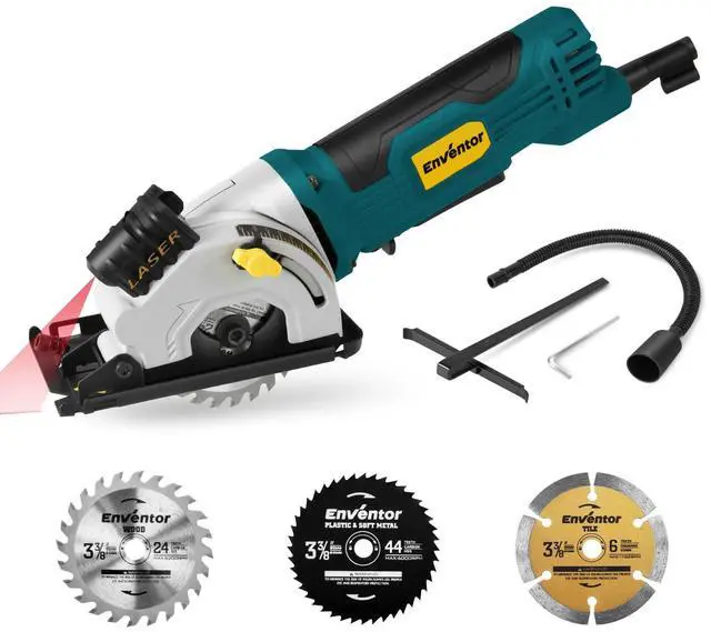 Main image of Mini Circular Saw, 4.8A Electric Circular Saws Corded with Laser Guide, 4000RPM, 3 Saw Blades 3-3/8" Max Cutting Depth 1-1/16", Compact, Power for Wood, Soft Metal, Tile, Plastic