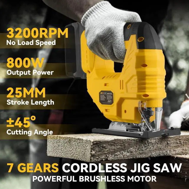 Alt view image 2 of 7 - Cordless Jig Saw for De-Walt 20V Battery, 7 Speed Variable Up to 3200RPM, LED Light, 45° Bevel Cuts, 3 Orbital Motions, with Jig Saw Blade for Straight/Curve/Circle Cutting(Battery Not Include)