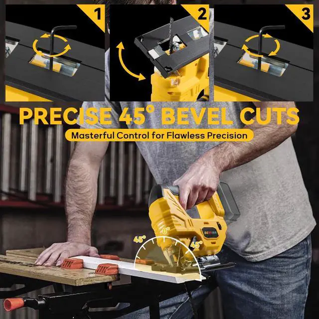 Alt view image 5 of 7 - Cordless Jig Saw for De-Walt 20V Battery, 7 Speed Variable Up to 3200RPM, LED Light, 45° Bevel Cuts, 3 Orbital Motions, with Jig Saw Blade for Straight/Curve/Circle Cutting(Battery Not Include)