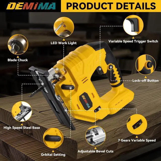 Alt view image 6 of 7 - Cordless Jig Saw for De-Walt 20V Battery, 7 Speed Variable Up to 3200RPM, LED Light, 45° Bevel Cuts, 3 Orbital Motions, with Jig Saw Blade for Straight/Curve/Circle Cutting(Battery Not Include)