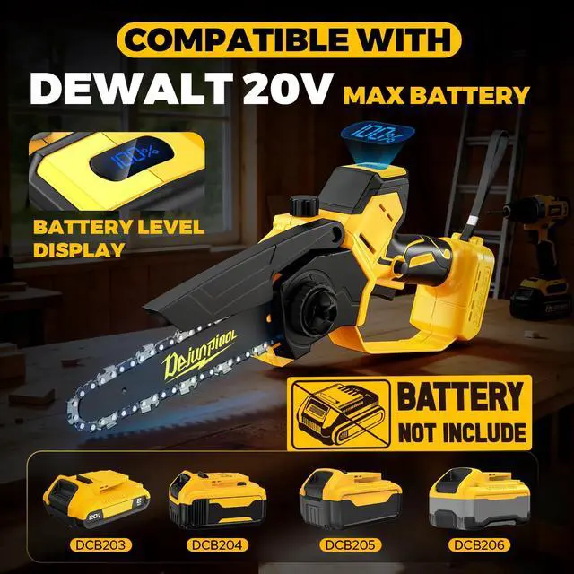Alt view image 2 of 7 - Cordless Mini Chainsaw Compatible with Dewalt 20V MAX Battery (NO Battery), 6 Inch & 8 Inch Small Electric Chainsaw Brushless, 2x 6'' + 2x 8'' Chains, Auto Oiler, Handheld Pruning Tree Saw
