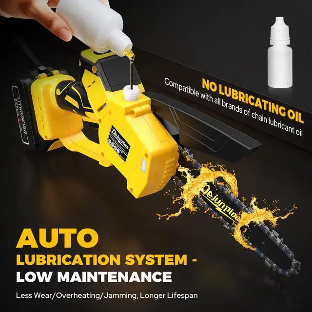 Alt view image 4 of 7 - Cordless Mini Chainsaw Compatible with Dewalt 20V MAX Battery (NO Battery), 6 Inch & 8 Inch Small Electric Chainsaw Brushless, 2x 6'' + 2x 8'' Chains, Auto Oiler, Handheld Pruning Tree Saw