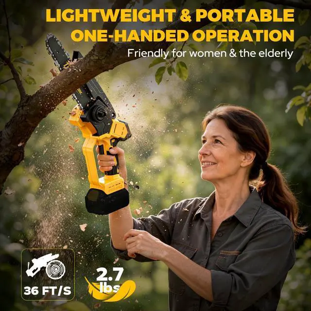 Alt view image 5 of 7 - Cordless Mini Chainsaw Compatible with Dewalt 20V MAX Battery (NO Battery), 6 Inch & 8 Inch Small Electric Chainsaw Brushless, 2x 6'' + 2x 8'' Chains, Auto Oiler, Handheld Pruning Tree Saw