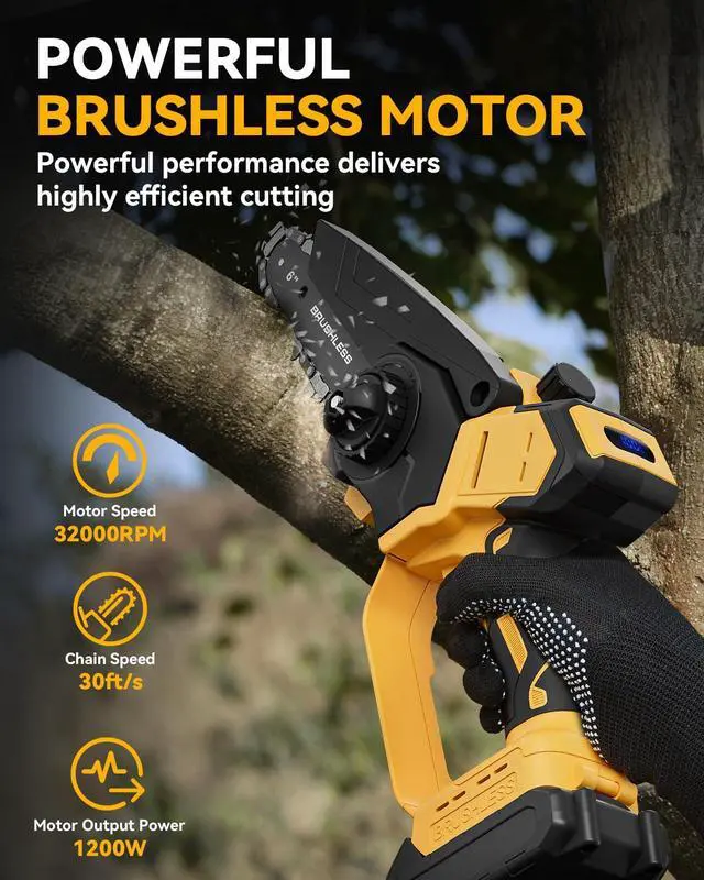 Alt view image 2 of 7 - Mini Chainsaw Cordless for Dewalt Battery 20V MAX, 8-Inch and 6-Inch 2-IN-1 Chainsaw with Brushless Motor and Auto-Oiler, 1200W, for Tree Pruning Wood Cutting (Tool Only)