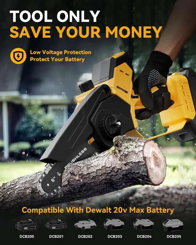 Alt view image 3 of 7 - Mini Chainsaw Cordless for Dewalt Battery 20V MAX, 8-Inch and 6-Inch 2-IN-1 Chainsaw with Brushless Motor and Auto-Oiler, 1200W, for Tree Pruning Wood Cutting (Tool Only)