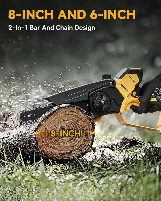 Alt view image 5 of 7 - Mini Chainsaw Cordless for Dewalt Battery 20V MAX, 8-Inch and 6-Inch 2-IN-1 Chainsaw with Brushless Motor and Auto-Oiler, 1200W, for Tree Pruning Wood Cutting (Tool Only)