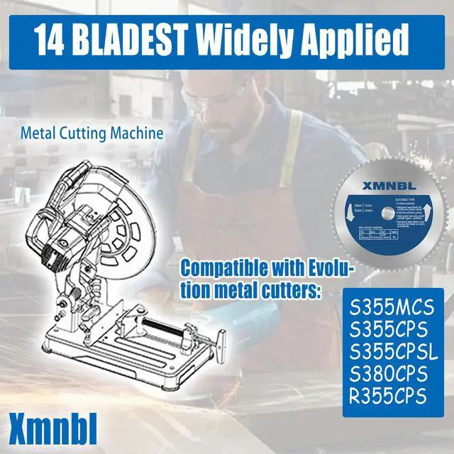 Alt view image 3 of 7 - 14 Inch Metal Steel Cutting Saw Blade,Replacement for Evolution 14 Inch Chop Saw Blade for Evolution S14CPS,S15CPS,S355MCS,S355CPS,S380CPS|Metal Cutting Saw,66Teeth Mild Steel Cermet Blade
