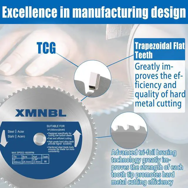 Alt view image 4 of 7 - 14 Inch Metal Steel Cutting Saw Blade,Replacement for Evolution 14 Inch Chop Saw Blade for Evolution S14CPS,S15CPS,S355MCS,S355CPS,S380CPS|Metal Cutting Saw,66Teeth Mild Steel Cermet Blade