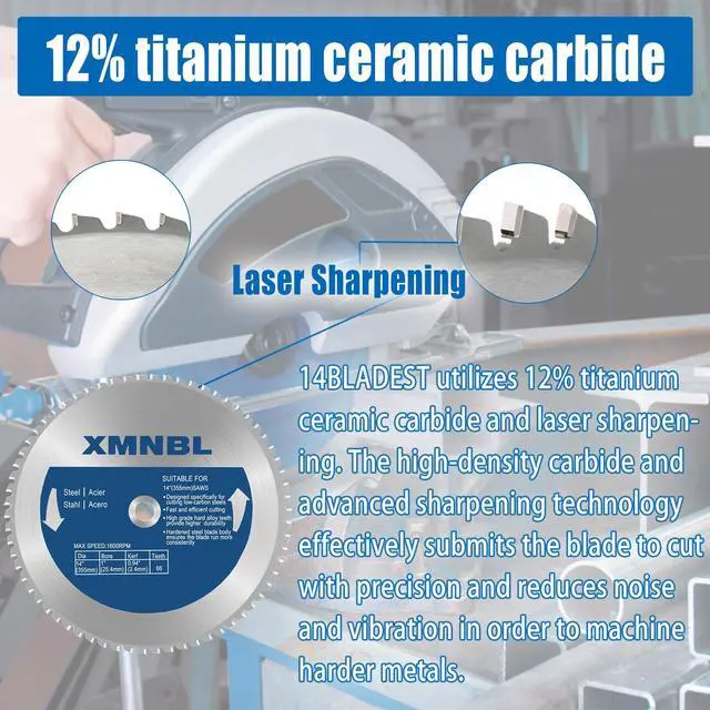 Alt view image 6 of 7 - 14 Inch Metal Steel Cutting Saw Blade,Replacement for Evolution 14 Inch Chop Saw Blade for Evolution S14CPS,S15CPS,S355MCS,S355CPS,S380CPS|Metal Cutting Saw,66Teeth Mild Steel Cermet Blade