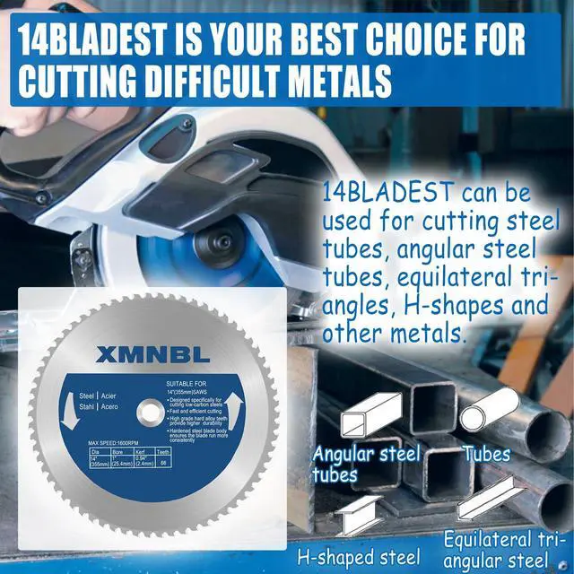 Alt view image 7 of 7 - 14 Inch Metal Steel Cutting Saw Blade,Replacement for Evolution 14 Inch Chop Saw Blade for Evolution S14CPS,S15CPS,S355MCS,S355CPS,S380CPS|Metal Cutting Saw,66Teeth Mild Steel Cermet Blade