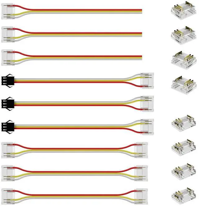Main image of 12mm 3-Pin Connectors for RGB Smart IC COB LED Strip Lights,Solderless Terminal Connection Kit,Dual-End Extension,Strip to Male Plug,Gapless,Strip to Wire Connectors,24V 12V 5V LED Light Strips