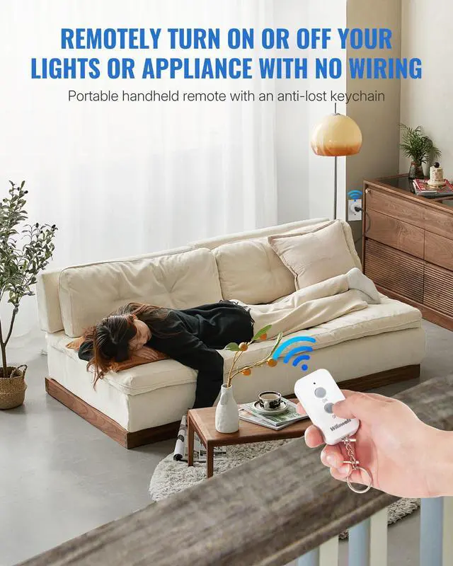 Alt view image 2 of 7 - Remote Control Outlet Plug, WILAWELS Wireless Remote On Off Switch for Outlet, Remote Light Switch for Lamp, Light, Programmable, 100ft RF Range, 15A/1875W, Battery Included, FCC Listed W11RC1106