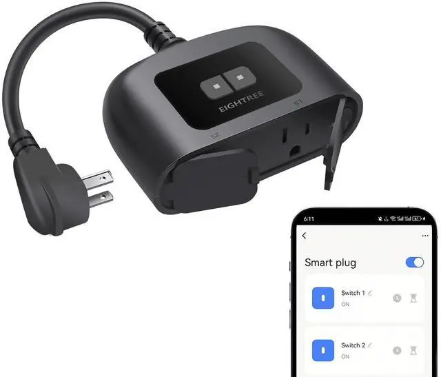 Main image of Outdoor Smart Plug Waterproof IP44, Smart Outlet Plug with 2 Independently Controlled Outlets, Compatible with Alexa and Google Assistant, Voice & Remote Control, Timer&Schedule, 2.4GHz Only